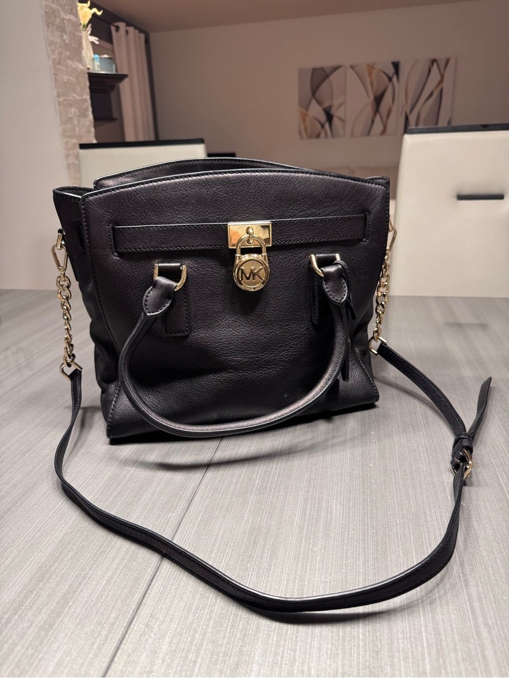 Michael Kors Leather Hamilton Tote with Gold-Tone MK Lock & Crossbody Strap